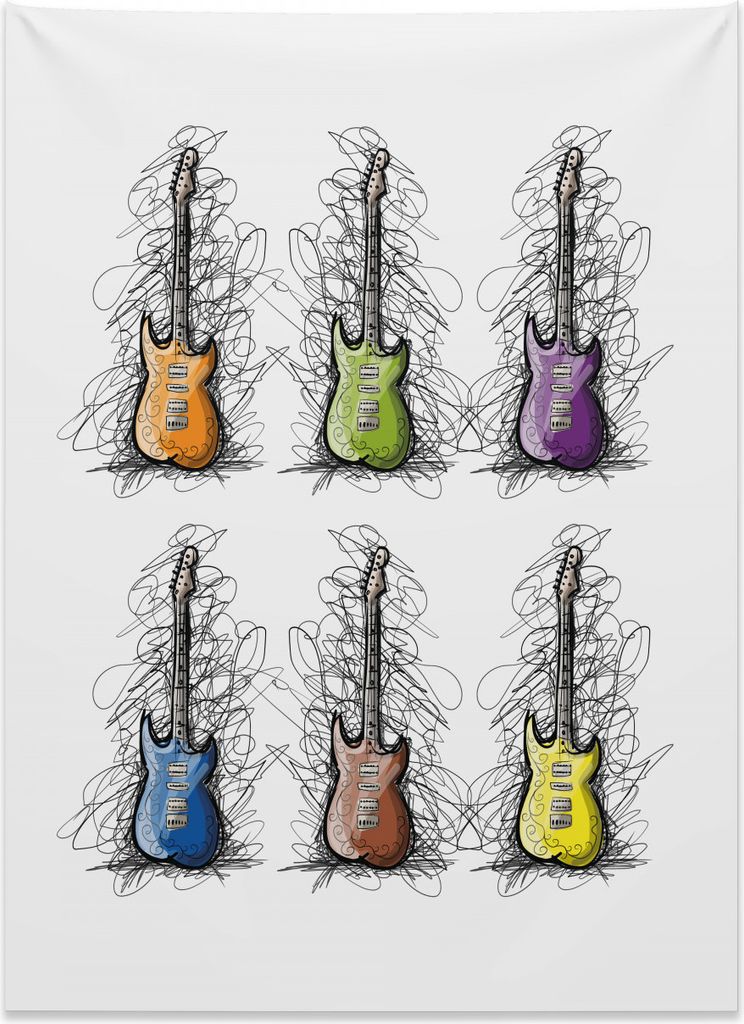Abakuhaus Musik Wandteppich, Gitarren-Collage für Teenager aus Weiches Mikrofaser Stoff Kein Verblassen Klare Farben Waschbar, 110 x 150 cm, Mehrf...