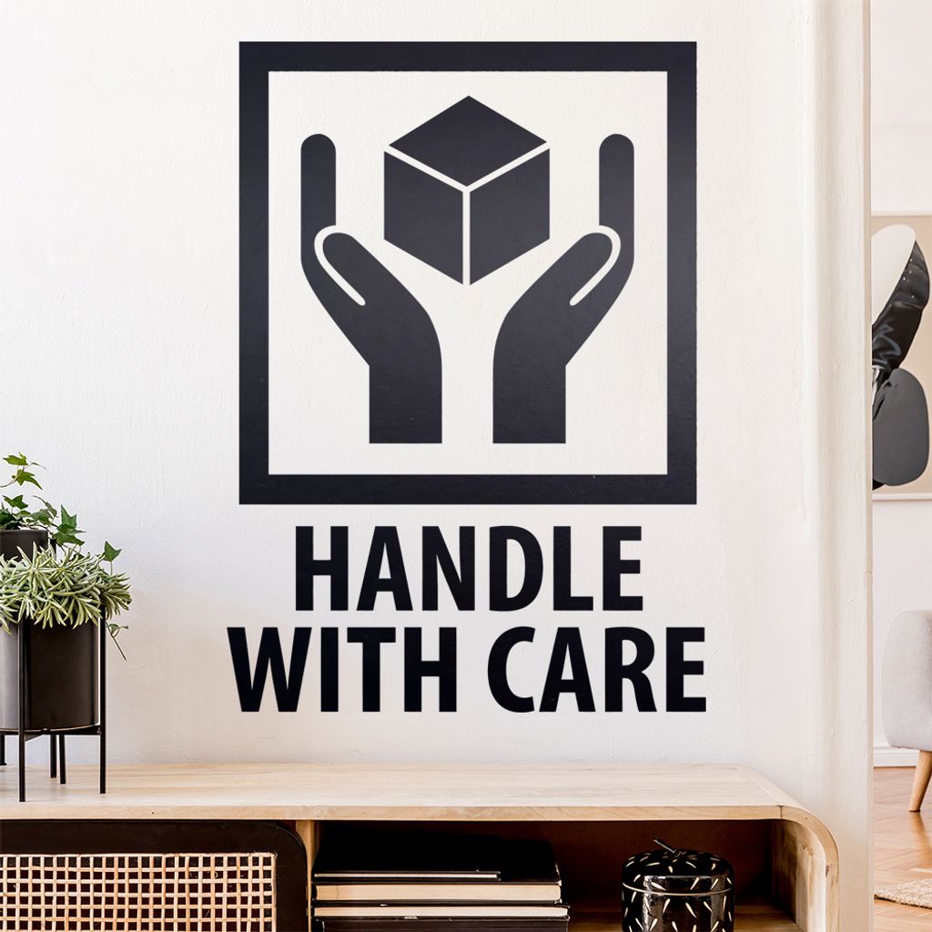 Handle with care Paket Wandtattoo Wandaufkleber Wall Sticker - Dekoration, Küche, Wohnzimmer, Schlafzimmer, Badezimmer