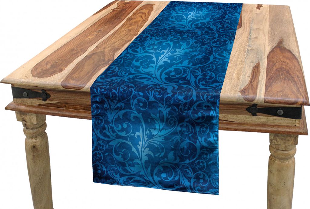 ABAKUHAUS Jahrgang Tischläufer, Monotone Garden Flourishes, Esszimmer Küche Rechteckiger Dekorativer Tischläufer, 40 x 225 cm, Meerblau Himmelblau