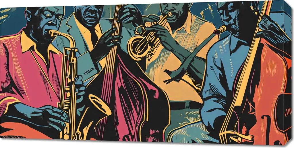 Décoration Murale Jazzmen et Gaze 100x50 cm pour Salon Moderne