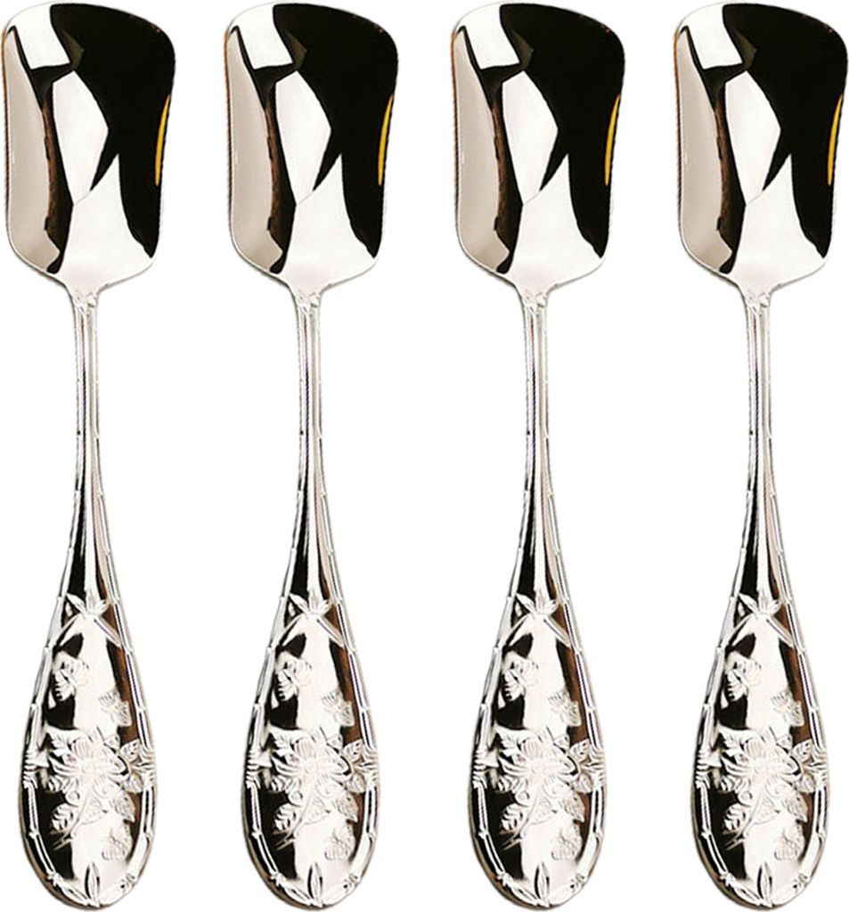 4-teiliges Set aus Eislöffeln aus Edelstahl im Retro-Stil mit quadratischem Kopf, Dessert-/Kaffeeschaufel, Sorbet-/Joghurt-/Kuchen-/Gelee-Servieru...
