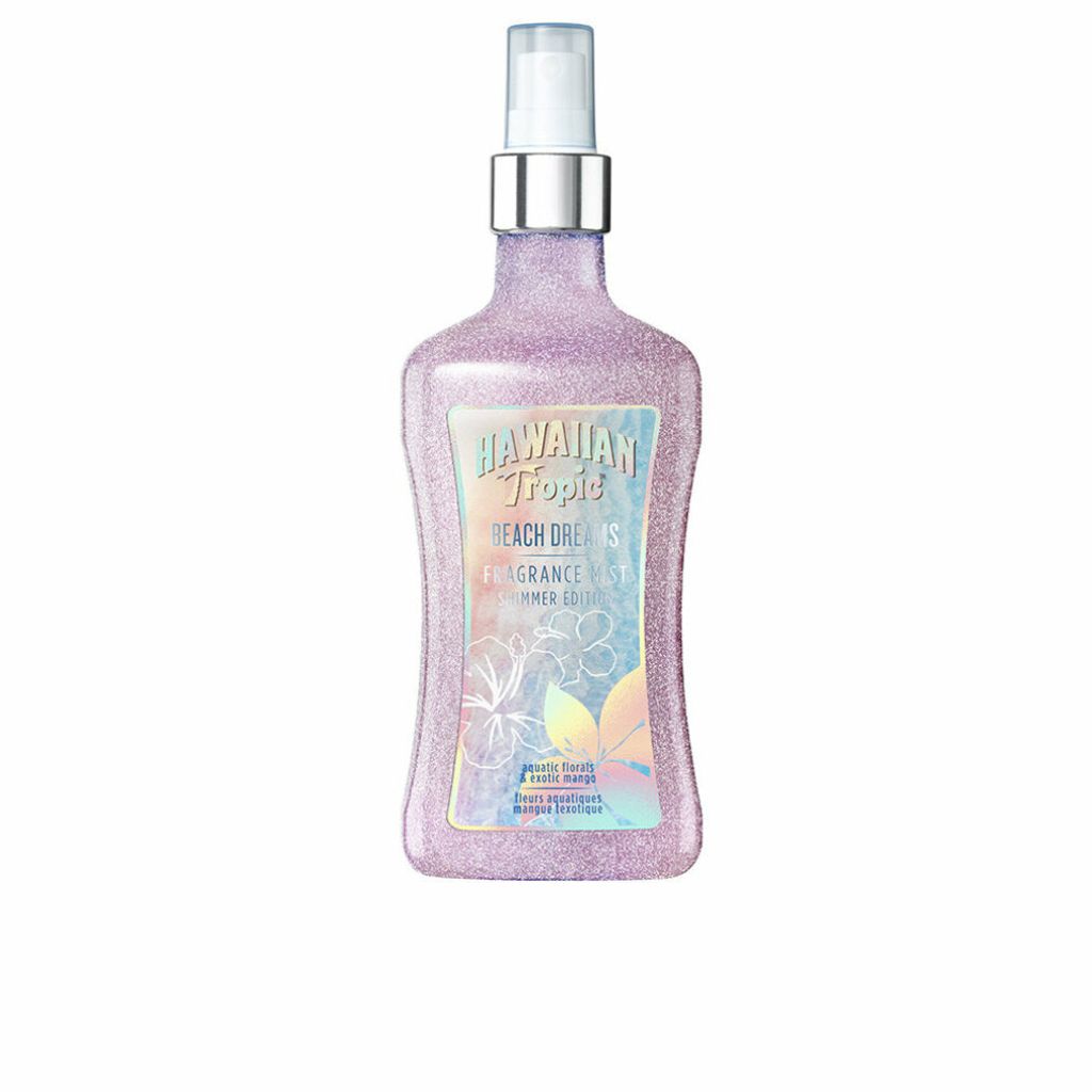 A bottle of Hawaiian Tropic Beach Dreams Fragrance Body Mist Shimmer Edition.