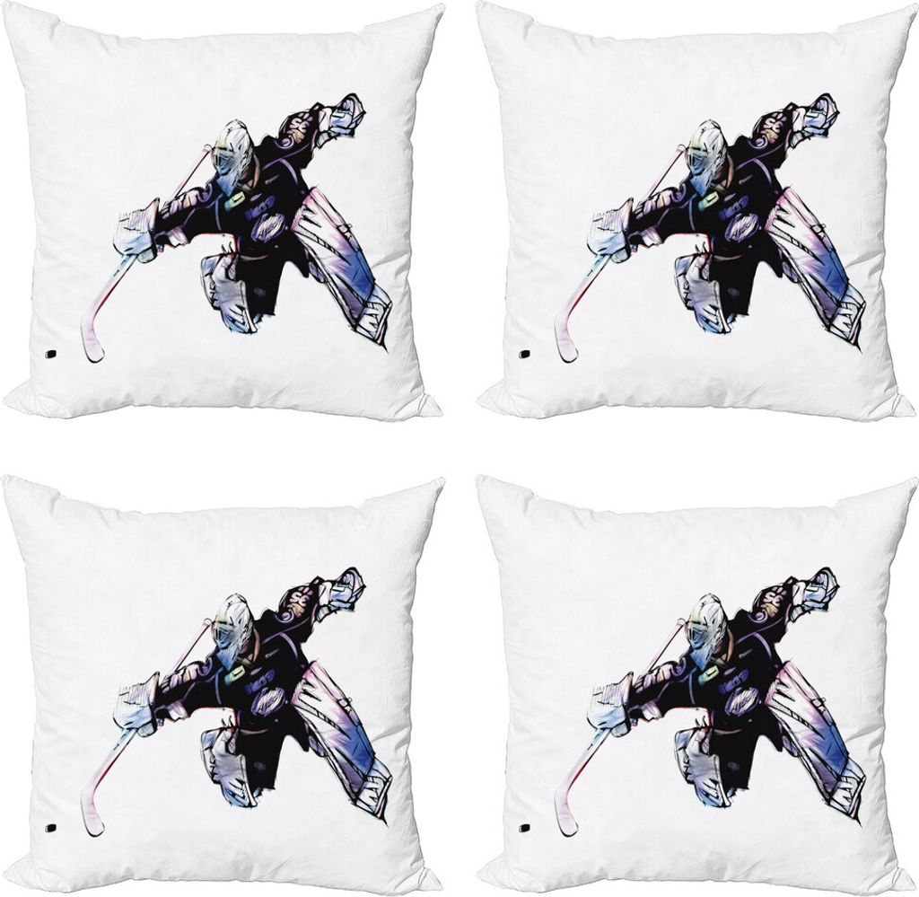 ABAKUHAUS Eishockey Kissenbezug Set (4 Stück), Torwartspiel, Moderner Doppelseitiger Digitaldruck, 60 cm x 60 cm, Lila Schwarz Weiß