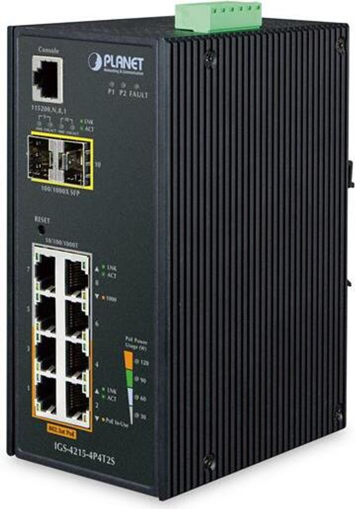 PLANET Industrial 4-Port 10/100/1000T 802.3at PoE + 4-Port Image du produit 