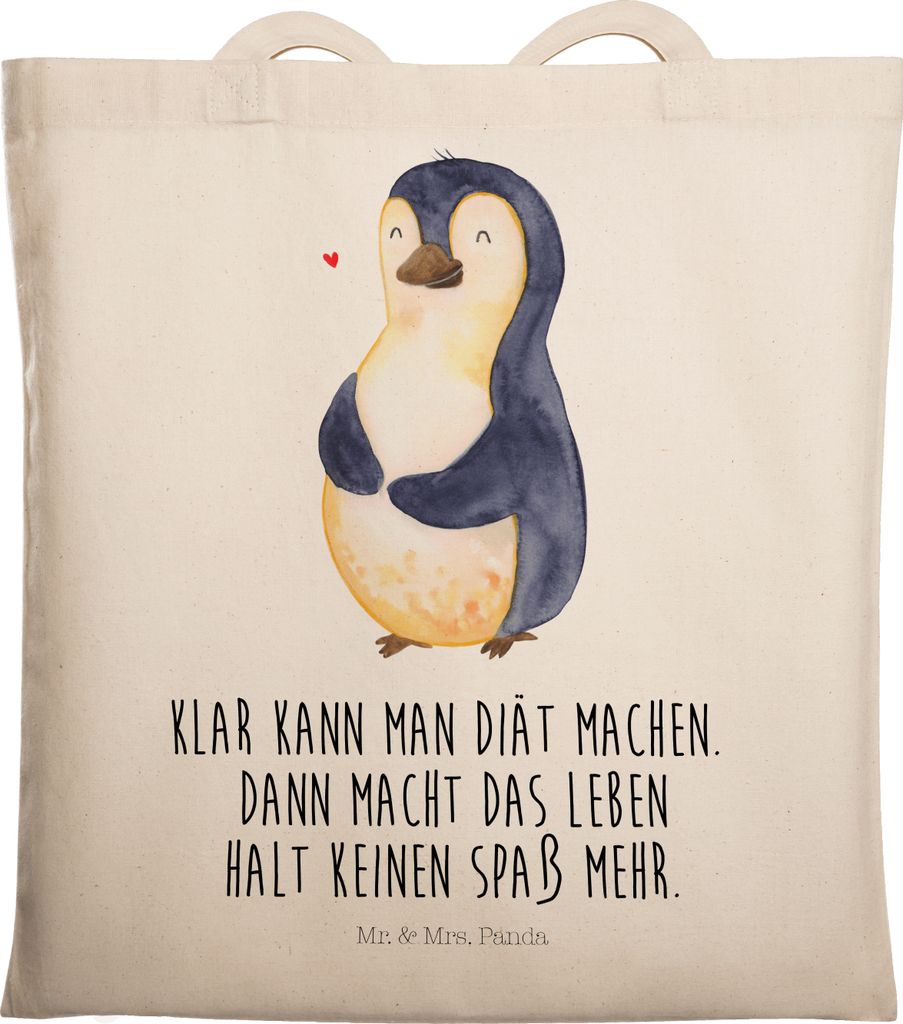 Mr. & Mrs. Panda Tote Bag Pinguin Diät - Transparent - Geschenk, Gewicht, Beutel, Jutetasche, Abnehmen, Shopping Tasche, Jutebeutel