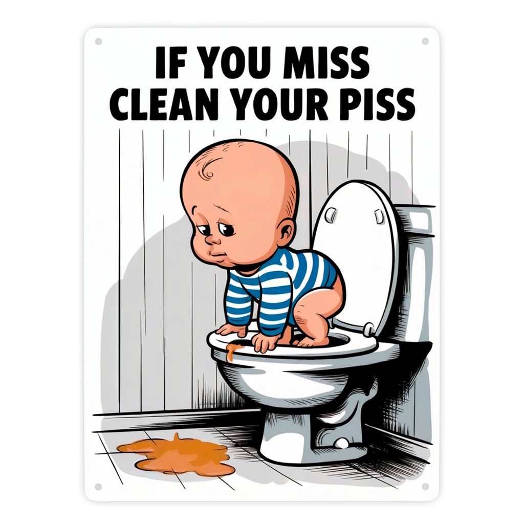 Toilettenschild Metallschild XXL in 28x38 cm - If you miss clean your piss