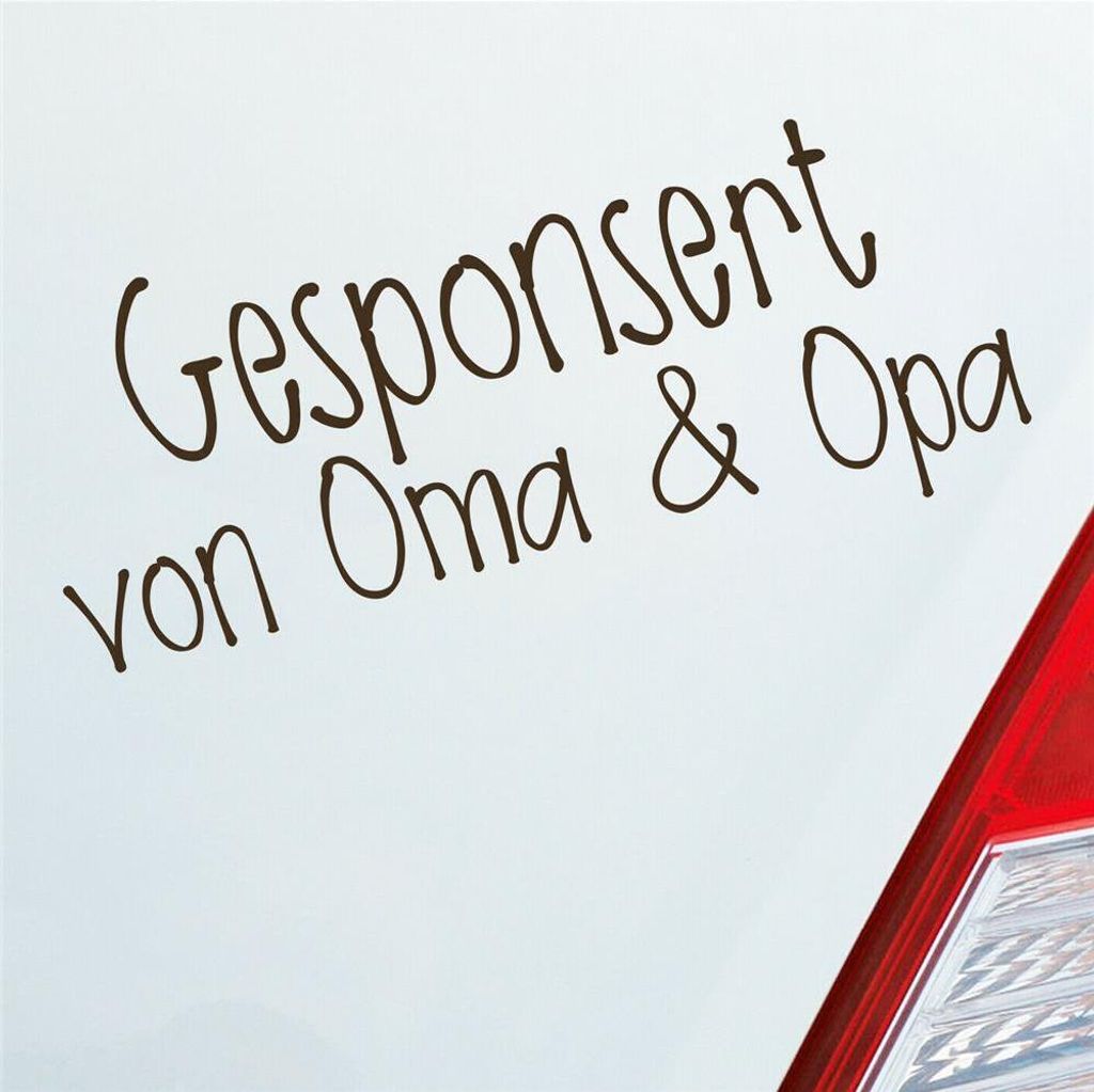 Auto Aufkleber Gesponsort von Oma & Opa Schriftzug KFZ Car 19x8 cm Braun Sticker Heckscheibenaufkleber