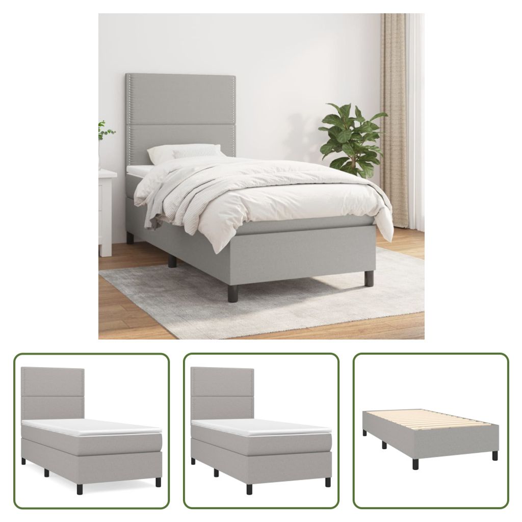 The Living Store Boxspringbett mit Matratze Hellgrau 100x200 cm Stoff