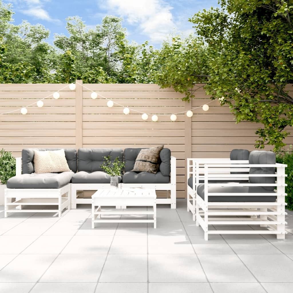 Maison Exclusive - 7-tlg. Garten-Lounge-Set Weiß Massivholz Kiefer