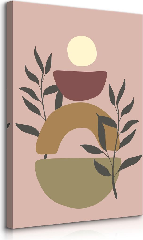 Muralo Leinwandbild Canvas BLÄTTER Abstraktion Geometrische Muster Boho Stil Br. 30cm x Hö. 40cm