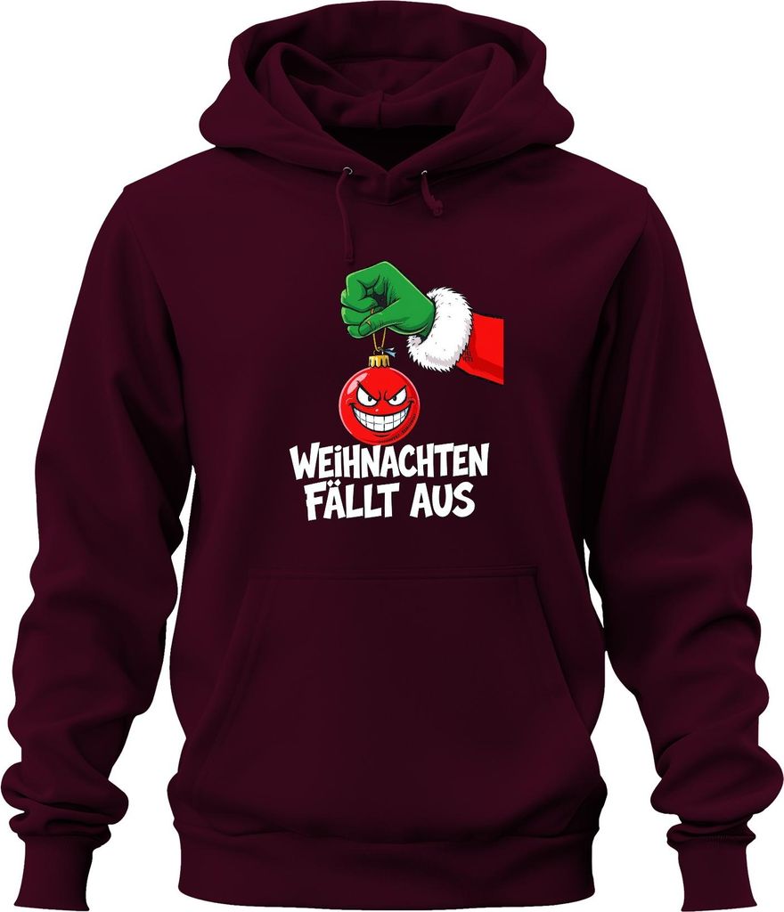 Weihnachten fällt aus böse Weihnachtskugel grüne Hand sarkastisch Uni Hoodie Kapuzenpullover, Burgundy, L