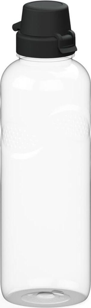 Trinkflasche Carve "School" 1 L - Auslaufsicher und sichere Griffmulden - Flasche für Kinder, Schule und Sport - transparent/schwarz