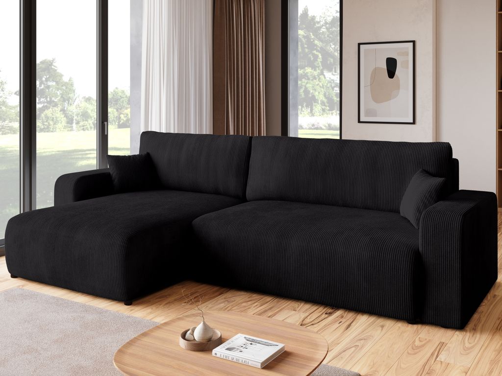 BroMARKT Ecksofa PUMI XL Schlaffunktion Bettkasten L-Form 125x230 cm Schwarz