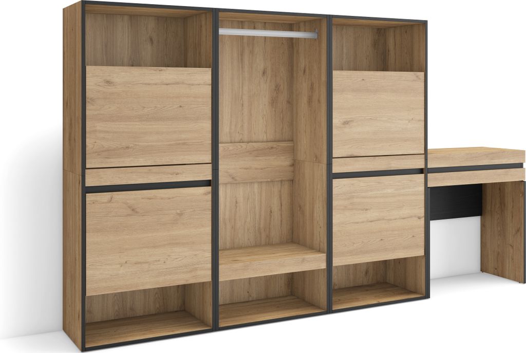 Schuhregal, Schuhschrank, 250x35x145 cm, Für Schlafzimmer, Zimmer, Offener Kleiderschrank, Schminktisch, Eiche