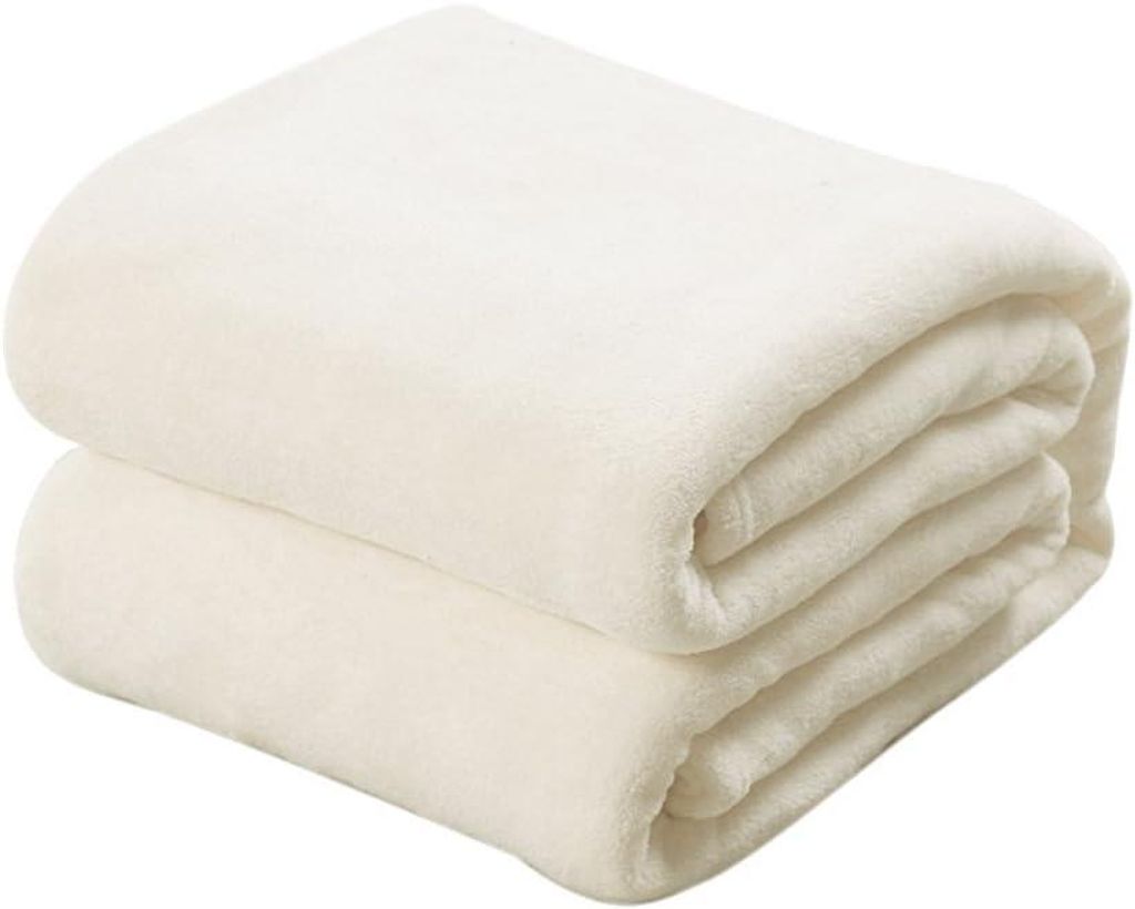 Weiße Tagesdecke 100×140 cm – weicher/warmer Flanell, Babydecke/Sofadecke, pflegeleicht