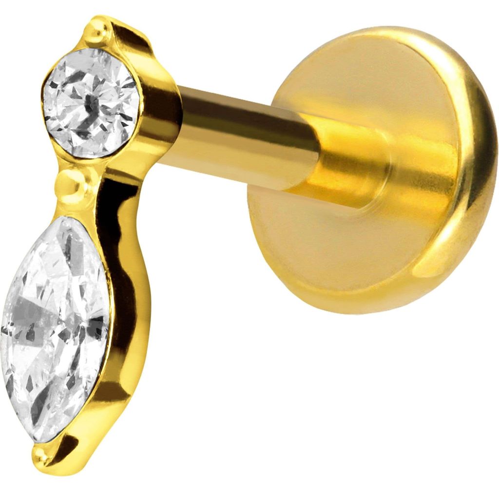 Ohrpiercing, Nasenpiercing Titan Labret mit Push Fit KRISTALLBLATT Gold Stablänge: 6mm | Stabstärke: 1mm