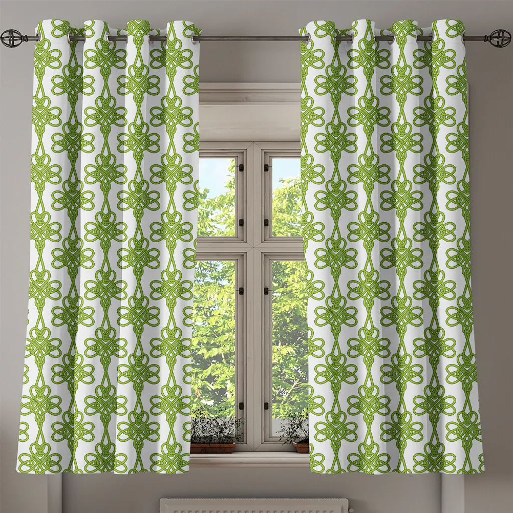 ABAKUHAUS Tenda con occhielli irlandese, trifoglio intrecciato lascia ramo - motivo celtico - botanico decorato con filigrana ispirato alle piastrelle retrò, tende decorative a 2 pannelli per finestre, 280 cm x 245 cm, verde crema - 2