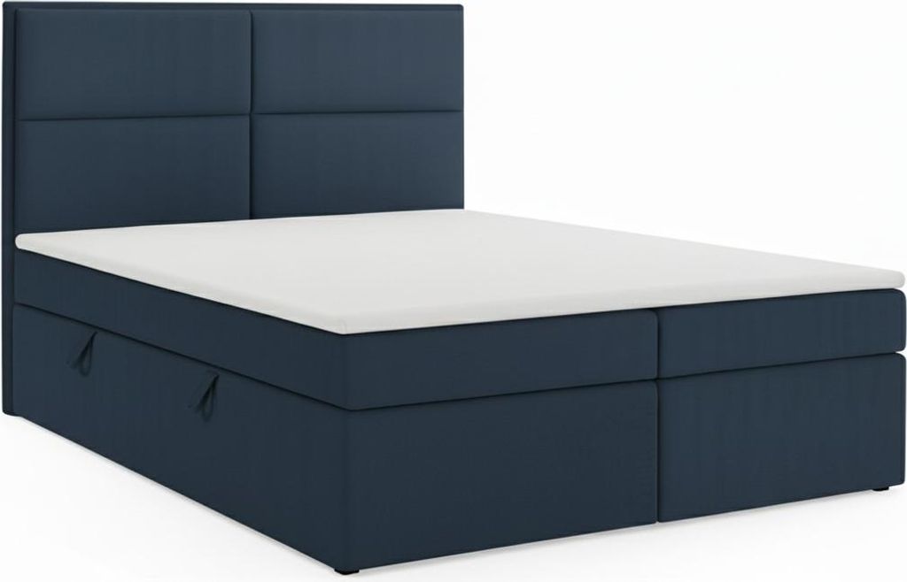 KSHOMECONCEPT Boxspringbett 140 x 200 cm, Bett mit Bettkasten und Bonellmatratze und Topper, AURORA, Marine
