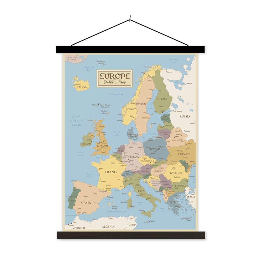 MuchoWow Textilposter Karte - Europa - Alt 60x80 cm mit schwarzem Rahmen
