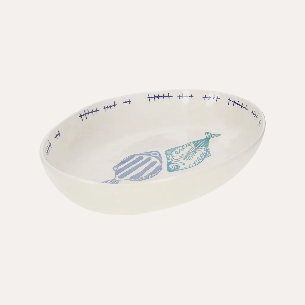 Baignoire céramique ovale motifs poissons, anti-calcaire et durable