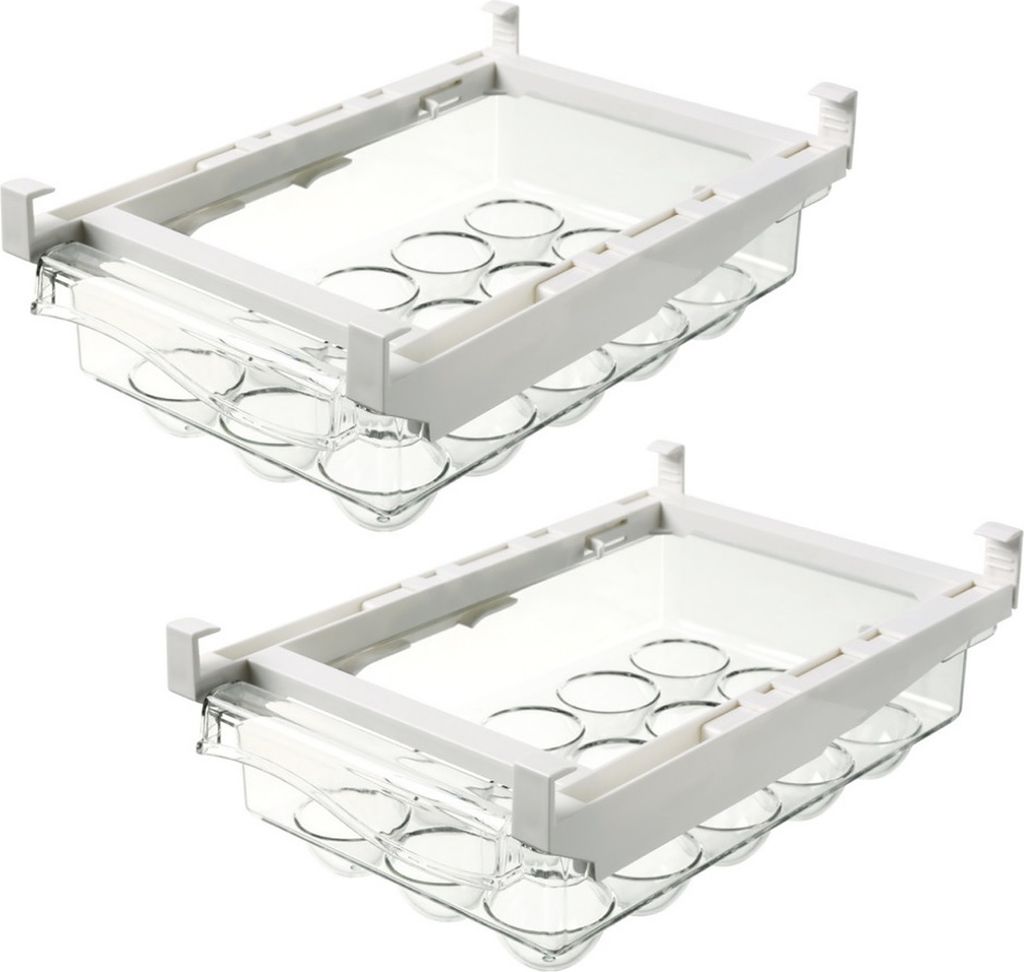 2er Set Eierbehälter für Kühlschrank ohne Deckel | Universal Kühlschrank Organizer für 15 Eier | Zusatz Schublade für den Kühlschrank | Aufb...