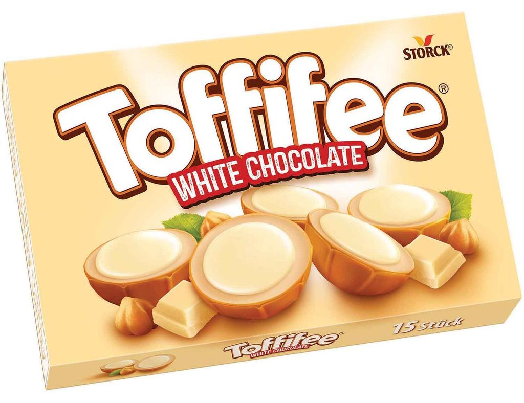Toffifee White Chocolate, 125 g, 2258 kJ, 541 kcal, 55,9 g, Produktbild  KI-generiertes Bild