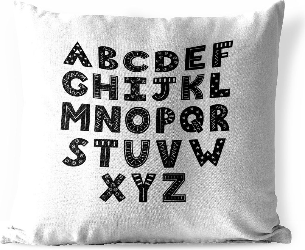 MuchoWow Outdoor Kissen - Illustriertes Alphabet mit verzierten und schwarzen Buchstaben - 40x40 cm - Wetterfest - Lounge Kissen - Kopfkissen - I...