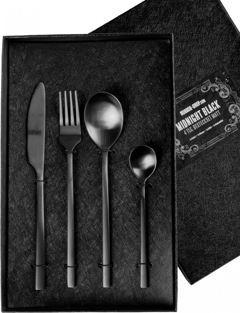 Matt Schwarzes Halloween & Gothic Besteck Set 4-tlg.