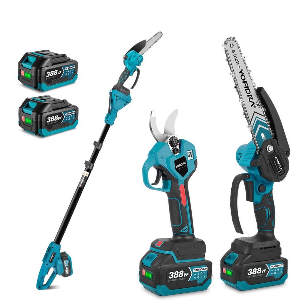 Akku Hochentaster und Astschere mit Teleskopstiel, 4-in-1 Bürstenlos 8 Zoll Akku Kettensäge 30mm Akku Baumschere mit 1.77m Teleskopstange, 2x Akkus