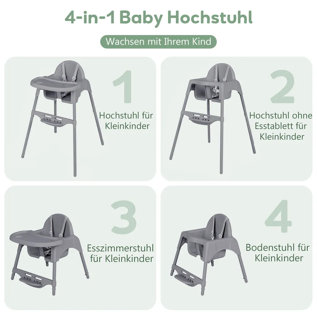 Chaise de repas bébé transformable en chaise de sol pour jouer en Gris