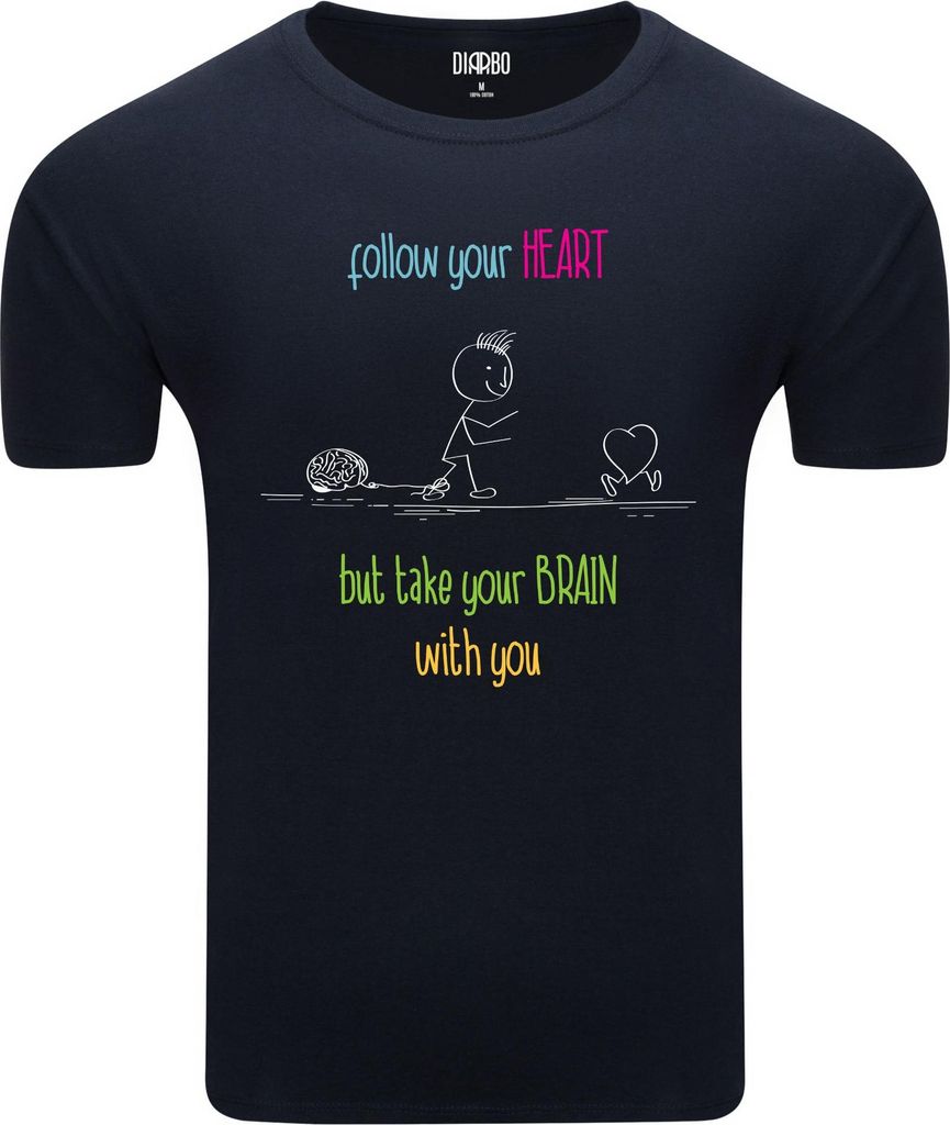 Diarbo Herren T-Shirt mit Lustiger Druck Folge Deinem Herzen Dunkelblau Gr.XL