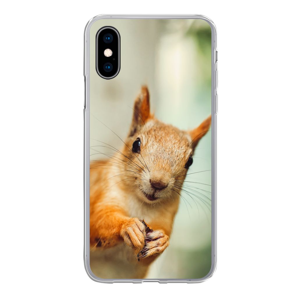MuchoWow Handyhülle Schutzhülle Hülle für iPhone X Eichhörnchen - Lustig - Nuss - Kinder - Jungen - Mädchen - Kind Silikon Softcase Handy H...