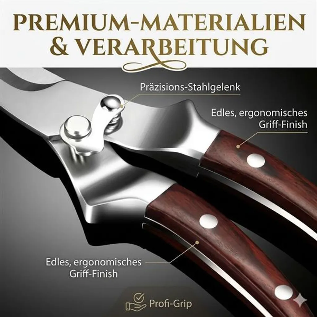 Ciseaux à volaille robustes 24 cm, acier inox et manche bois haute précision - 2