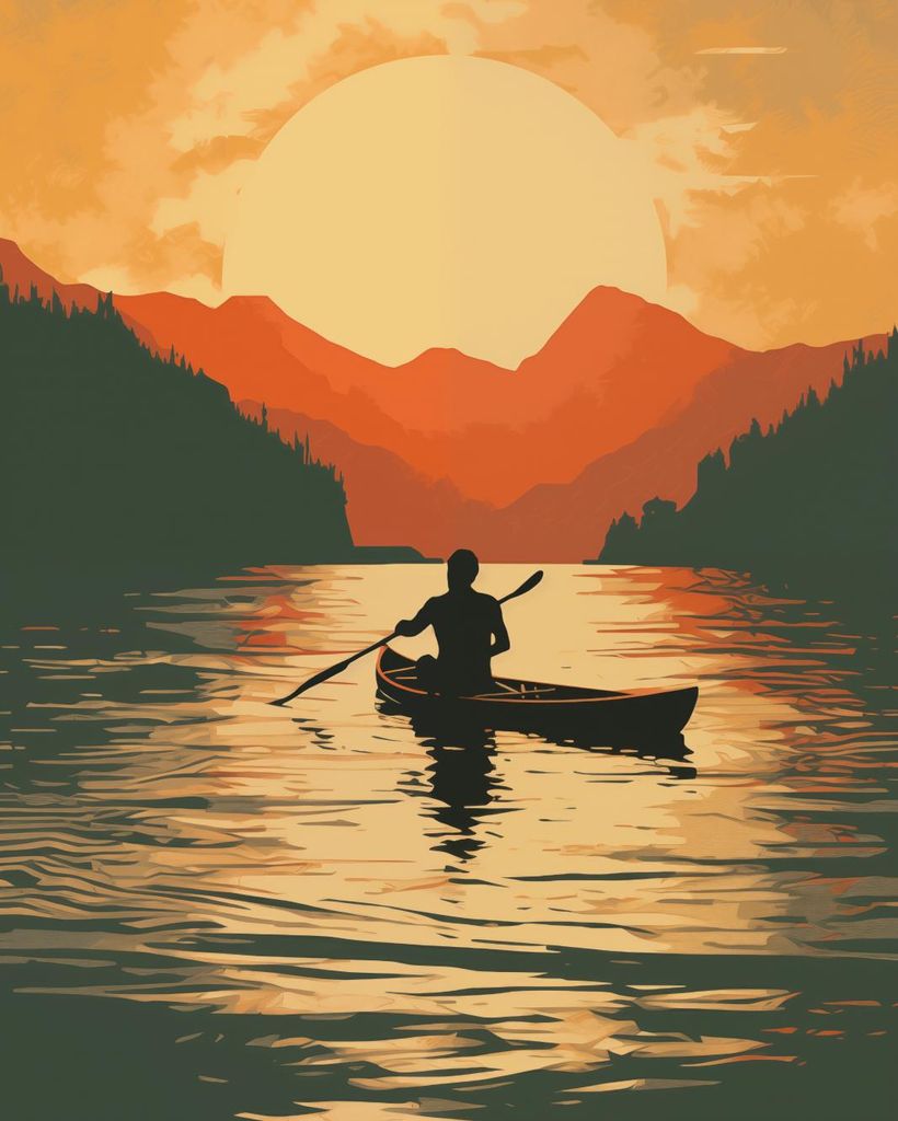 Plakat 40x50cm Rudern bei Dämmerung