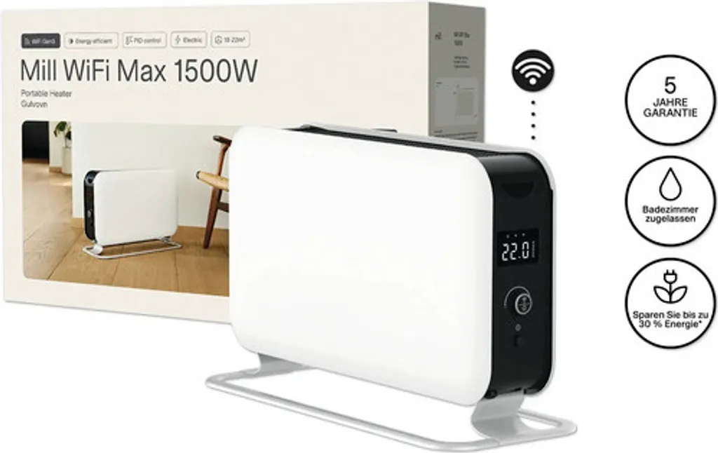 Chauffage Mill WIFI 1500W blanc design discret avec gestion par smartphone