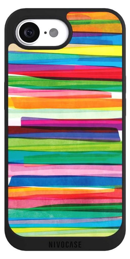 NIVOCASE Handyhülle für Apple iPhone 16e Hülle NIVOpure Case Schwarz Streifen Wasserfarbe bunt