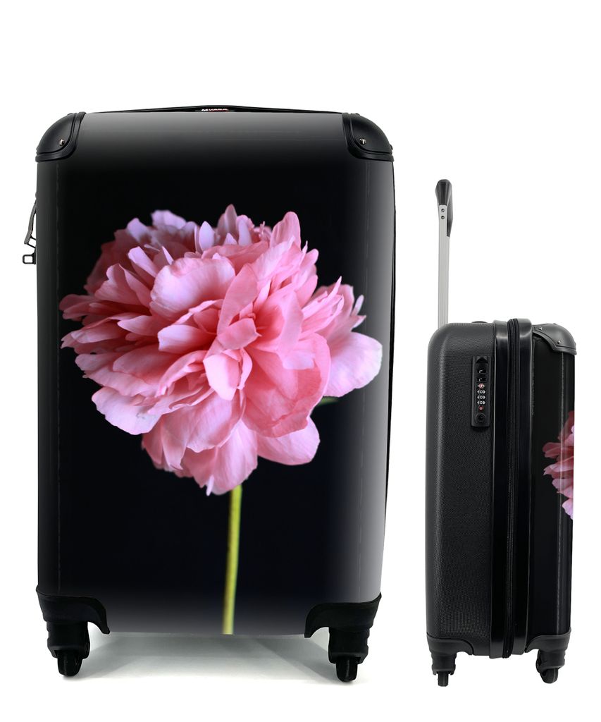 MuchoWow Koffer Handgepäck Trolley Rollkoffer Kleine Reisekoffer mit 4 Rollen - Rosa Pfingstrose in Blüte - Cabin Size < 55x40x23 cm & 55x40x20...