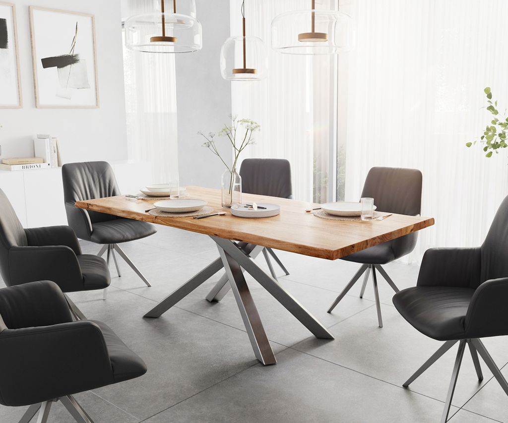 DELIFE Esstisch Edge 200x100 Akazie Natur Kreuzgestell Produktbild 