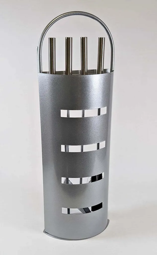 Elegante set di 4 pezzi per caminetto in acciaio inox spazzolato opaco
