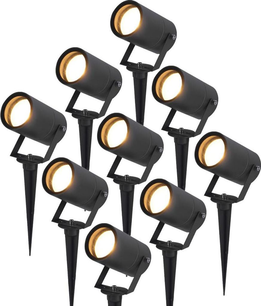 hoftronic LED Gartenstrahler Spikey 9x GU10 4W 345lm 2700K Schwarz IP65