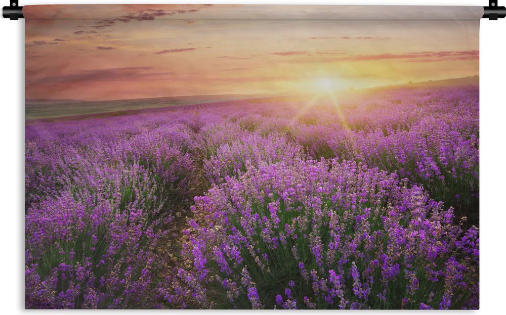 MuchoWow Wandteppich Wandbehang Lavendel - Sonne - Blumen 150x100 cm Tapisserie Dekoration Wandtuch - Waschbar - Tapisserien - Wand-Decke