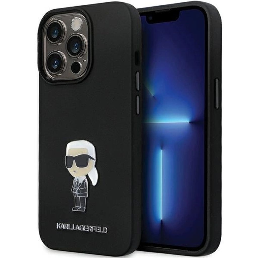 Karl Lagerfeld KLHCP14XSMHKNPK Hülle für iPhone 14 Pro Max 6,7 schwarz Silikon Ikonik Metall Pin Handyhülle