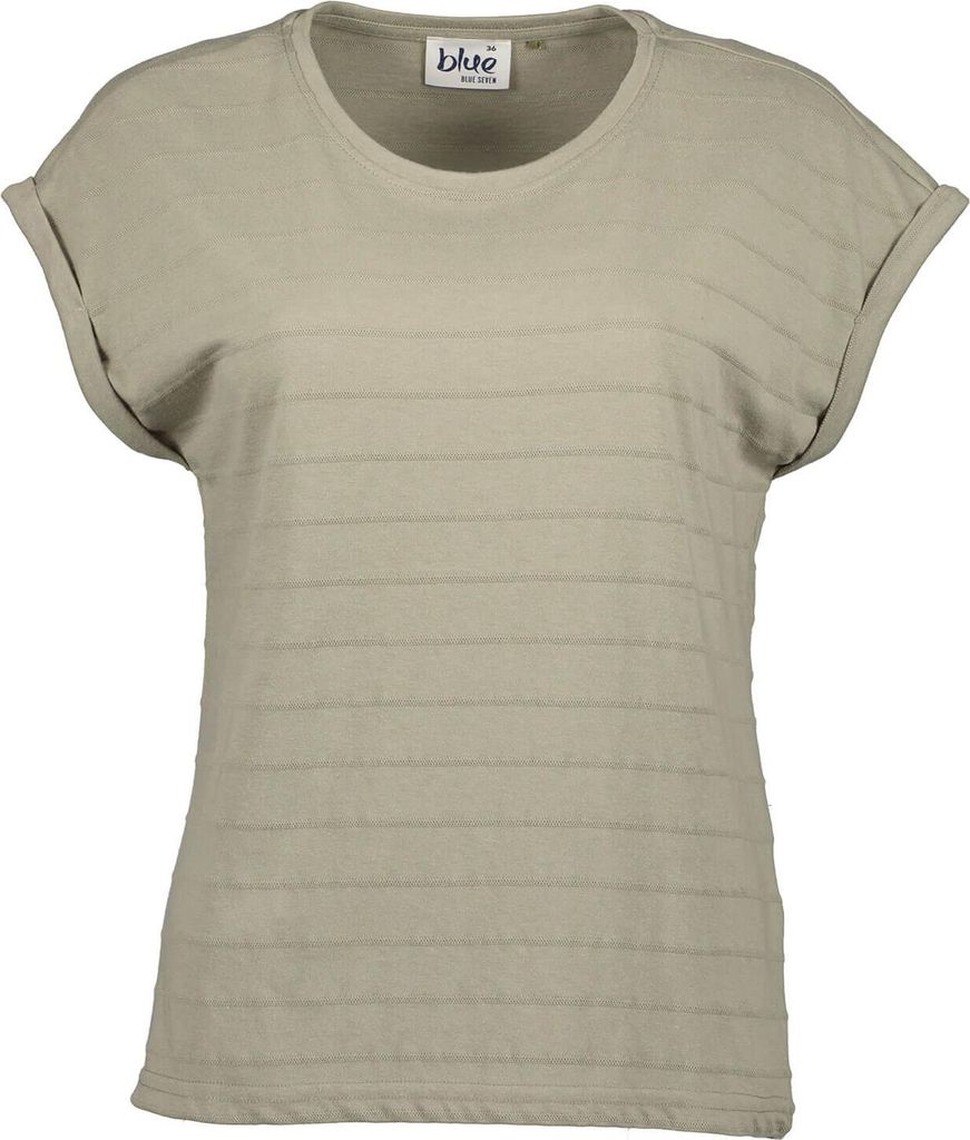 Blue Seven Damen T-Shirt im dezenten Streifen-Design - Kurzarm-Shirt mit überschnittenen Schultern in Khaki Größe 36