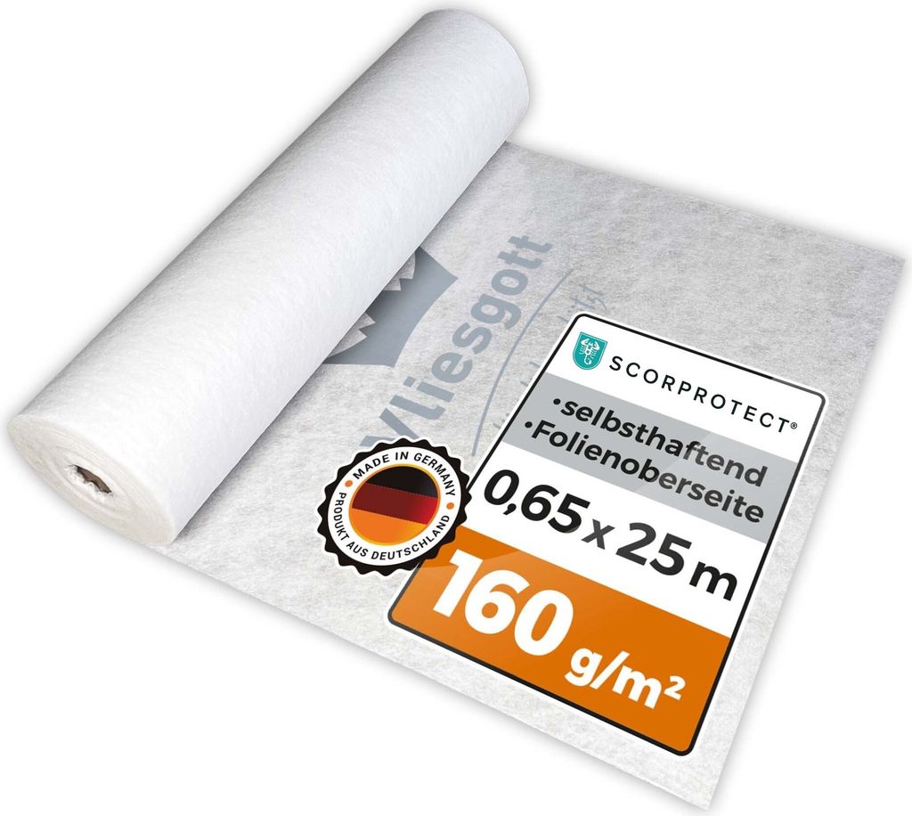 Scorprotect BSV (bedruckt) Boden- und Treppenschutzvlies selbsthaftend 0,65 m x 25 m 160 g/m² Folienoberseite