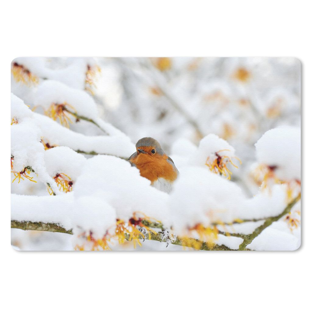 MuchoWow Mauspad Mousepad Schnee - Rotkehlchen - Zweig 27x18 cm - Mousepads - Maus Mat - Pad - Mausunterlage - Büroartikel - Desk Matten