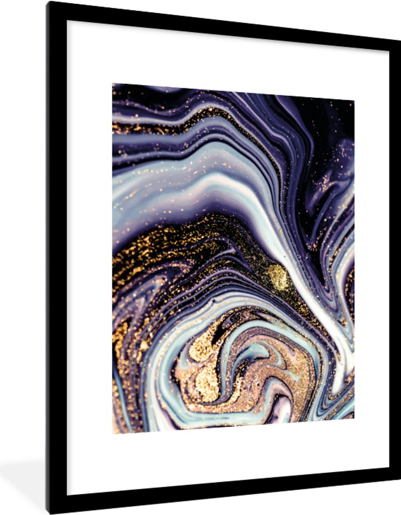 MuchoWow Gerahmtes Poster Marmor - Lila - Luxus - Marmoroptik - Glitzer 60x80 cm - Poster mit Schwarzem Bilderrahmen Wandposter Rahmen Foto Bilde...