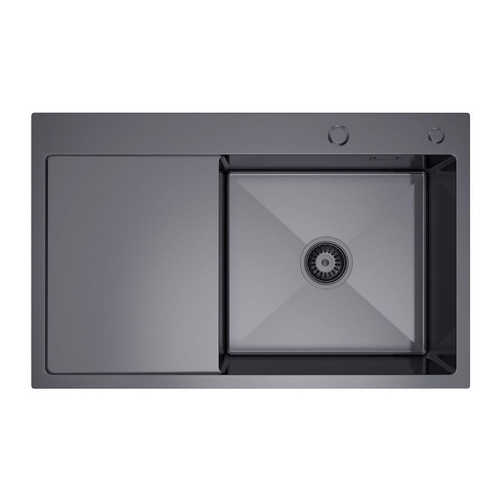 VBChome Küchenspüle 78×49 cm Edelstahl Graphit mit Abtropffläche links – 1 Becken Spülbecken Einbauspüle Tiefe 21 cm Mindestunterschrank 50 cm