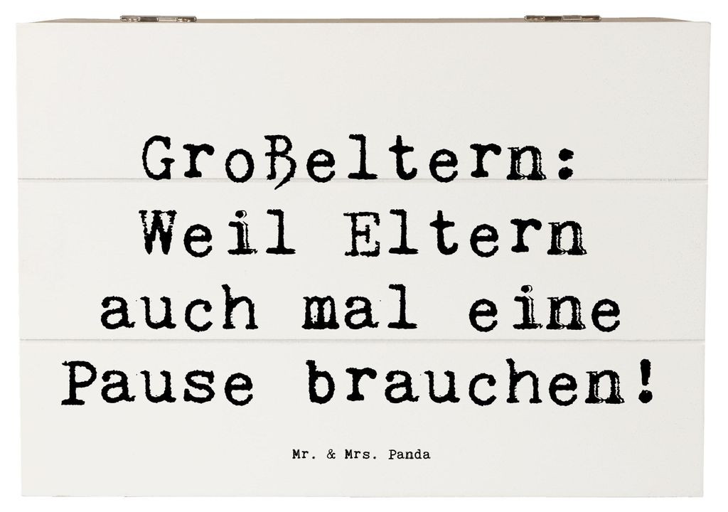 Mr. & Mrs. Panda Truhe Spruch Großeltern Pause 22 x 15 cm - Weiß - Geschenk, Kiste mit Deckel, Oma, Familienunterstützung, Generationen, Freude,...