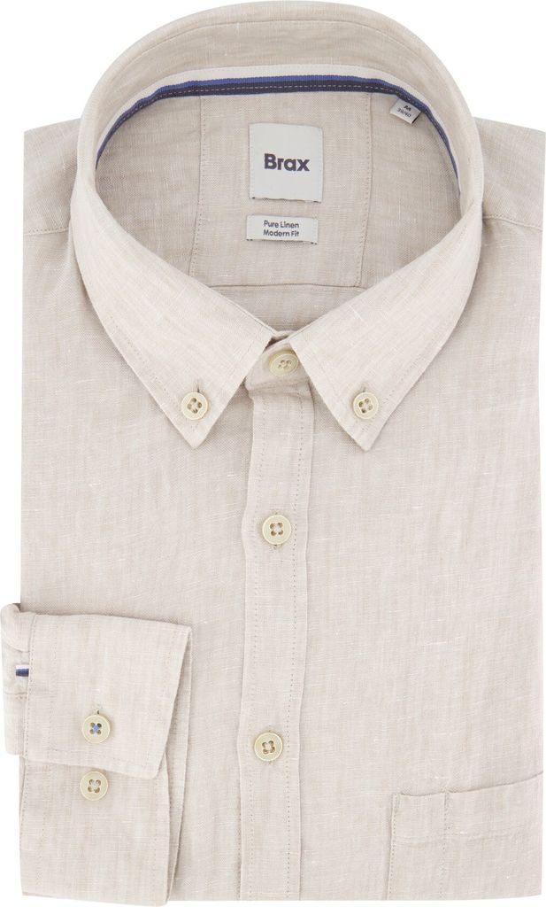 Brax Hemd Beige Reine Leinen Modern Fit