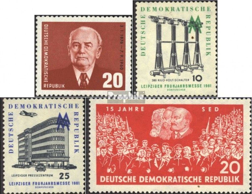 Briefmarken DDR 1961 Mi 807,813-814,821 (kompl.Ausg.) postfrisch 85.Geburtstag von Pieck